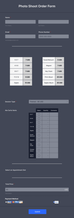 Photo Shoot Order Form Template