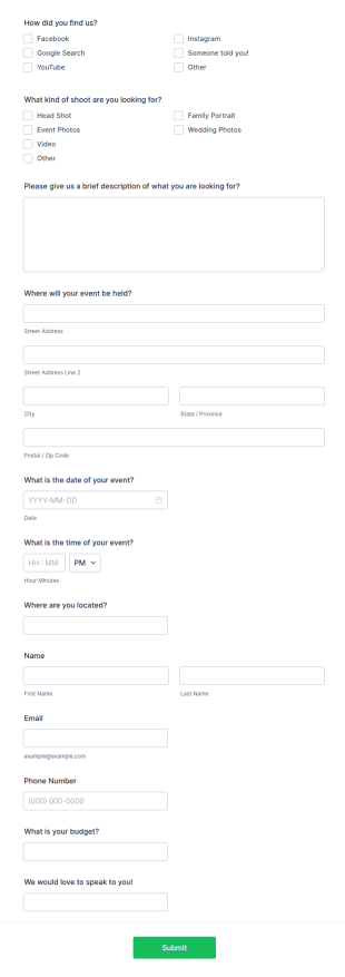 Photo Shoot Questionnaire Template