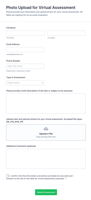 Photo Upload For Virtual Assessment Form Template
