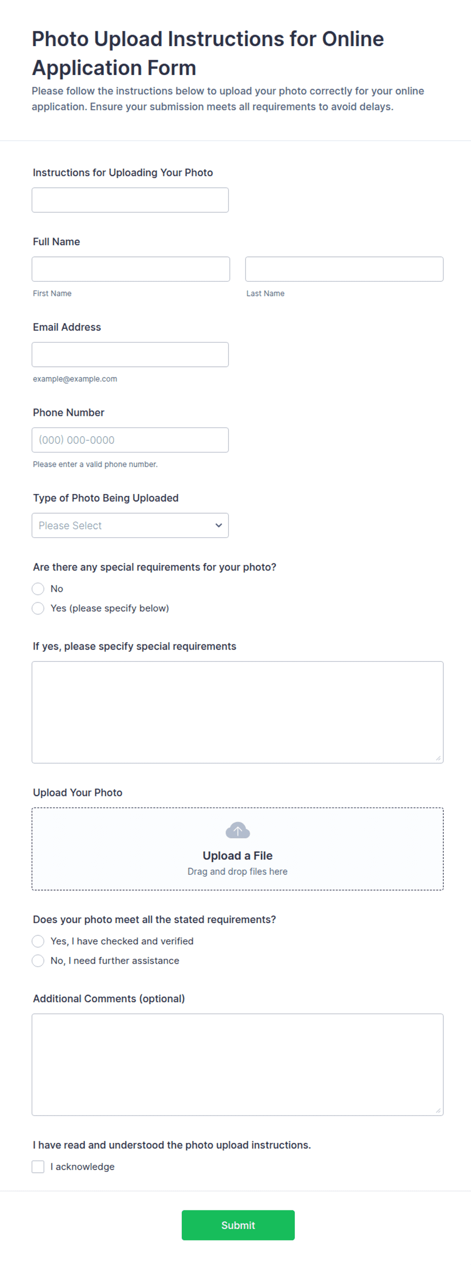 Photo Upload Instructions Form Template | Jotform