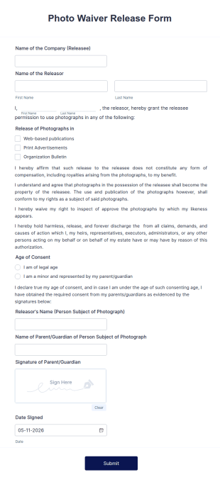 Photo Waiver Release Form Template