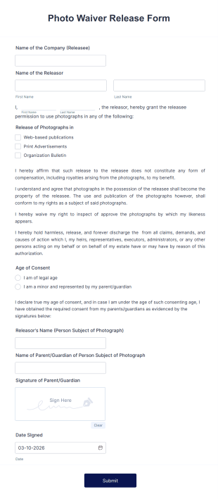 Photo Waiver Release Form Template