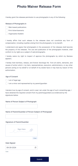 Photo Waiver Release Form Template
