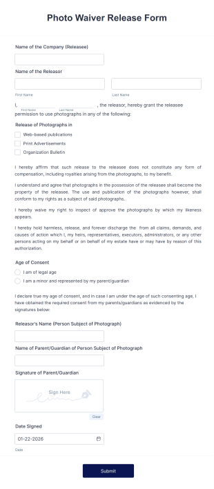Photo Waiver Release Form Template