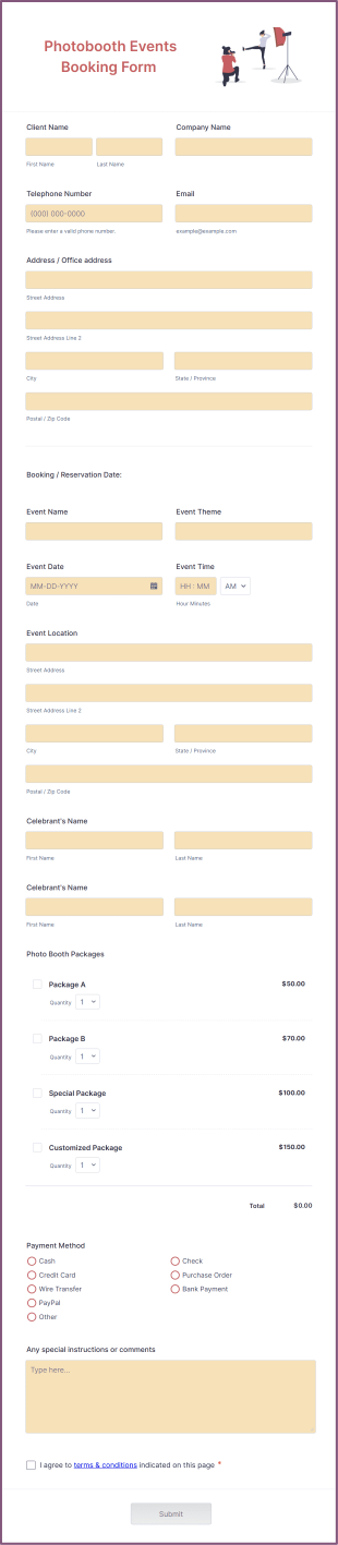Photobooth Events Booking Form Form Template