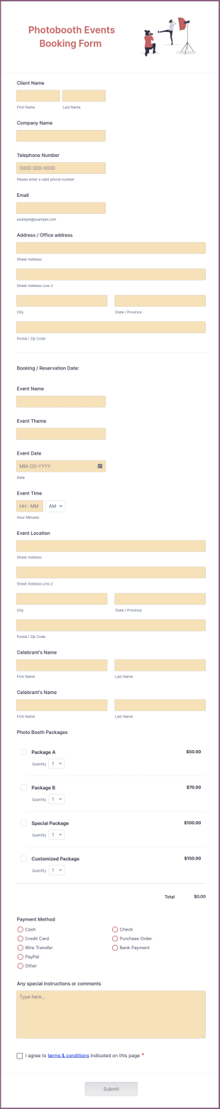 Photobooth Events Booking Form Form Template