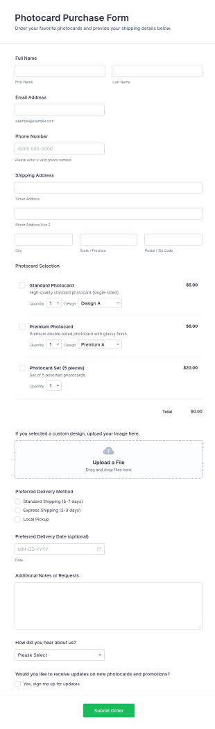 Photocard Purchase Form Template