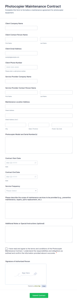 Photocopier Maintenance Contract Form Template