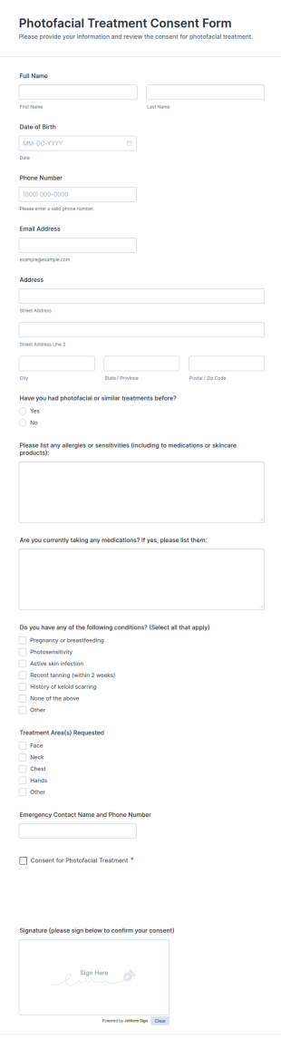 Photofacial Treatment Consent Form Template