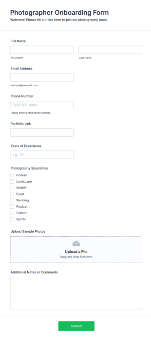 Photographer Onboarding Form Template