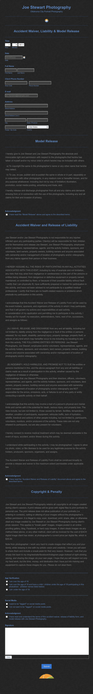 Photography Accident Waiver Form Template