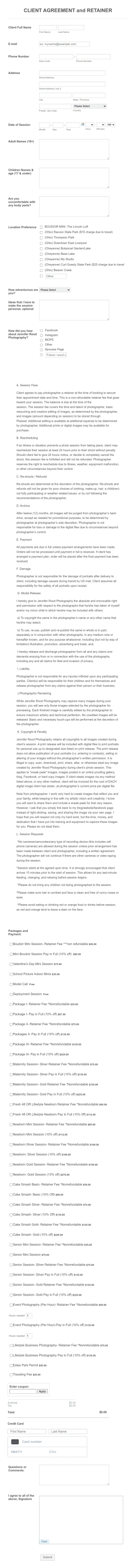 Jennifer Rood Photography Client Agreement Form Template