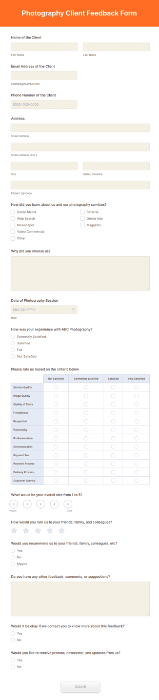 Photography Client Feedback Form Template