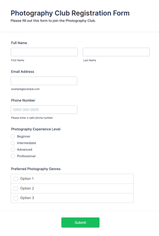Photography Club Registration Form Template