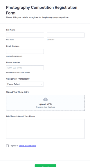 Photography Competition Registration Form Template