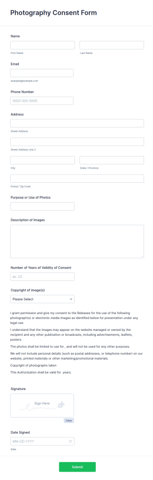 Photography Consent Form Template