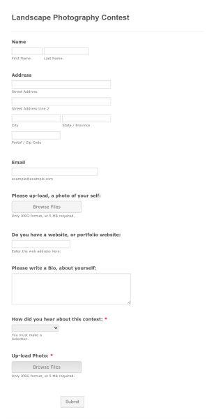 Photography Contest Form Template
