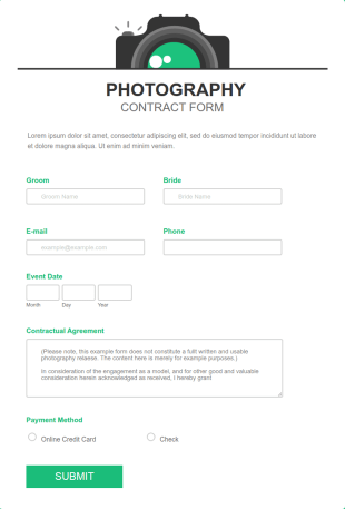 School Photography Contract Form Template
