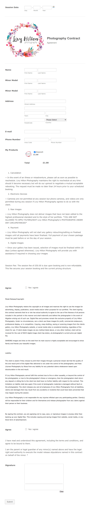 Sample Photography Contract Form Template