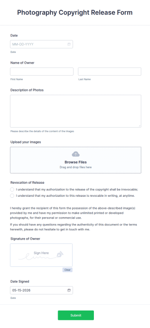 Photography Copyright Release Form Template