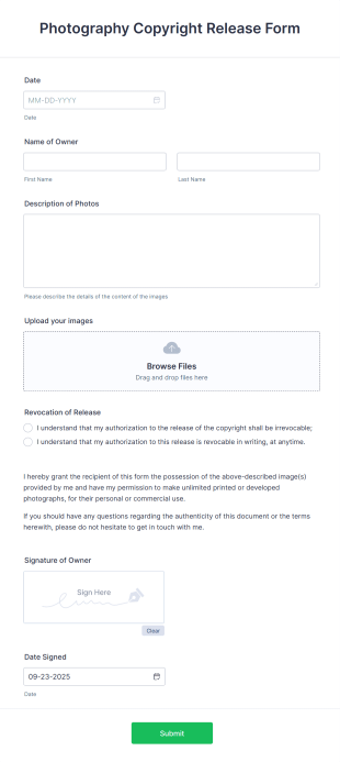 Photography Copyright Release Form Template