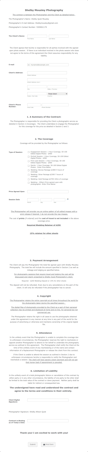 Photography Digital Contract Template 2