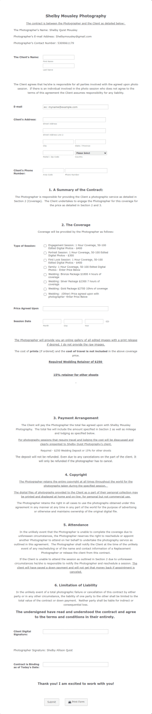 Photography Digital Contract Template 2