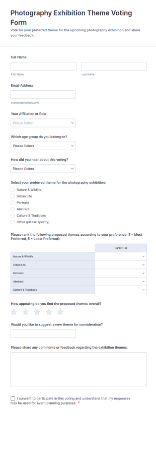 Photography Exhibition Theme Voting Form Template