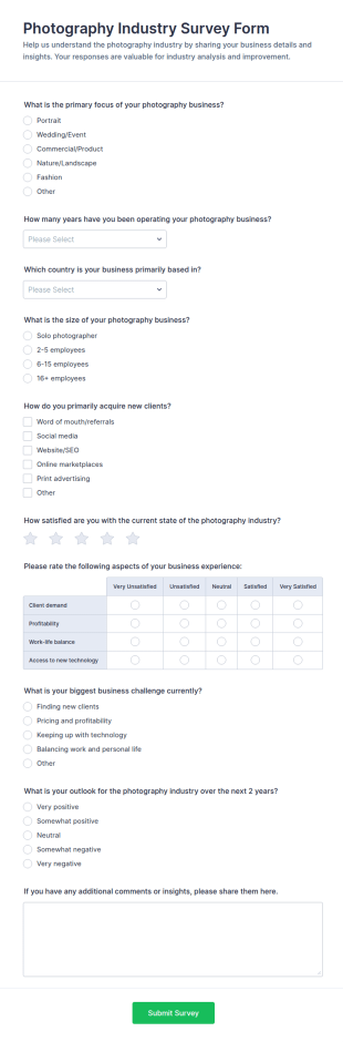 Photography Industry Survey Form Template