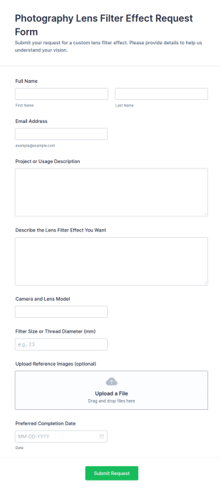 Photography Lens Filter Effect Request Form Template
