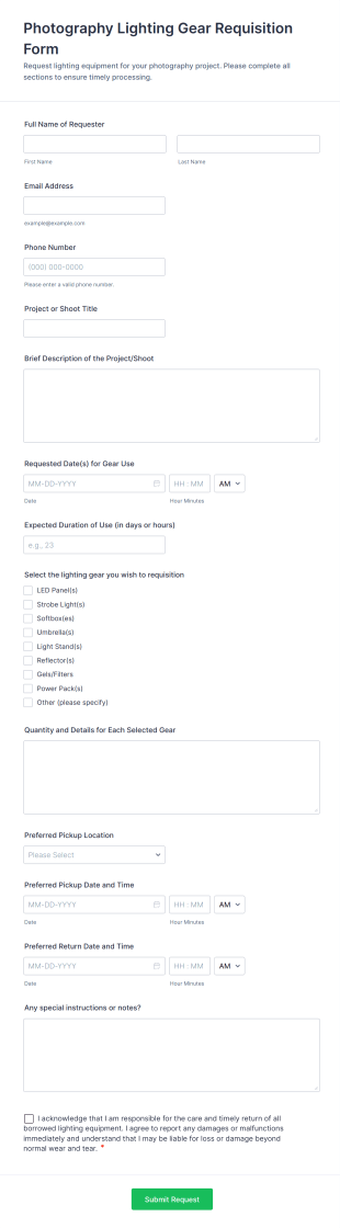 Photography Lighting Gear Requisition Form