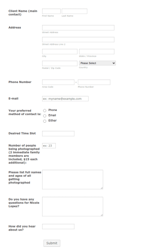 Photography Mini Session Questionnaire Form Template