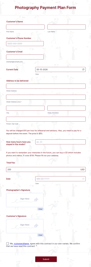 Photography Payment Plan Form Template