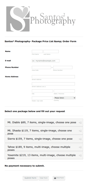 Photography Order Form Template
