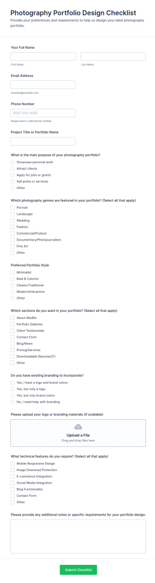 Photography Portfolio Design Checklist Form Template
