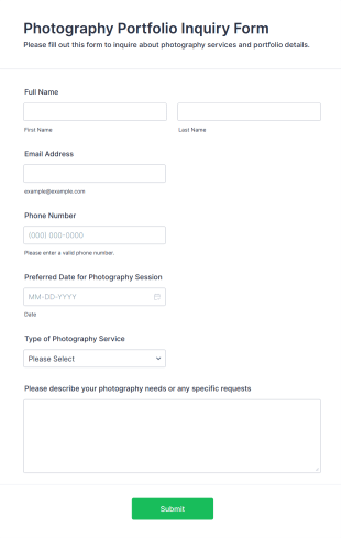 Photography Portfolio Inquiry Form Form Template