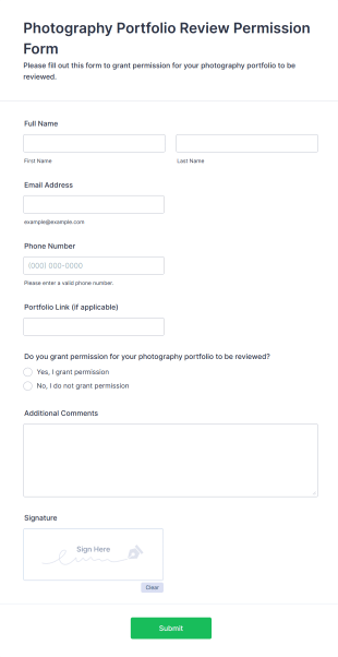 Photography Portfolio Review Permission Form Form Template