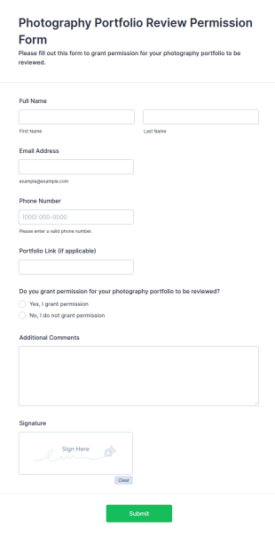 Photography Portfolio Review Permission Form Template