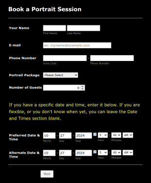 Photography Portrait Session Booking Form Template