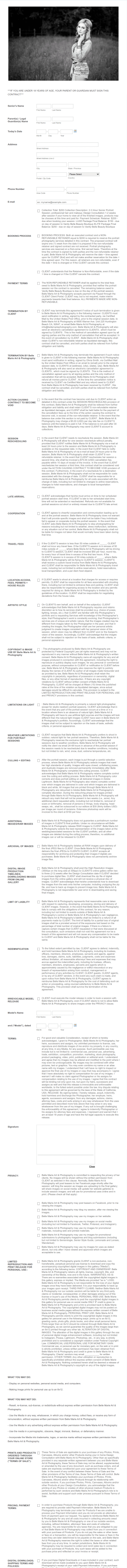 Portrait Photography Contract Form Template