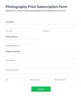 Photography Print Subscription Form Template