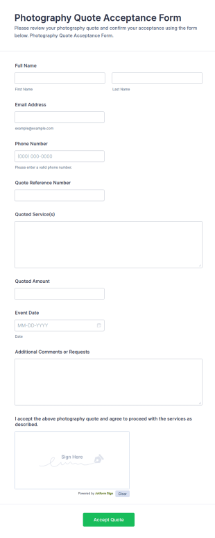 Photography Quote Acceptance Form Template