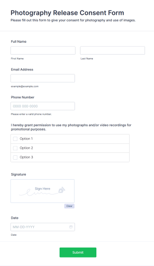 Photography Release Consent Form Template