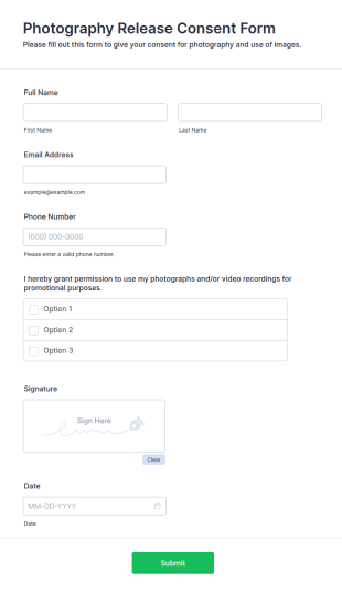 Photography Release Consent Form Template