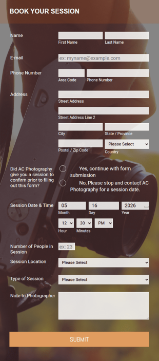 Photography Session Reservation Form Template