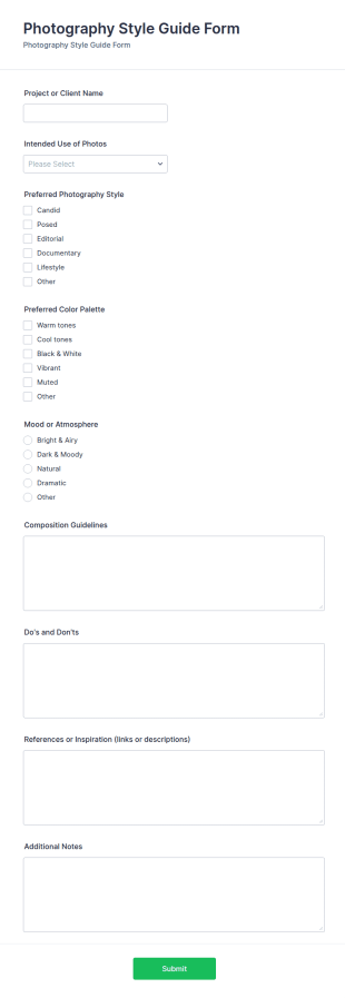 Photography Style Guide Form Template