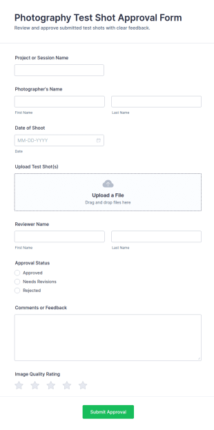 Photography Test Shot Approval Form Template