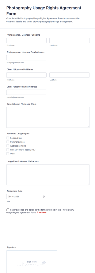 Photography Usage Rights Agreement Form Template