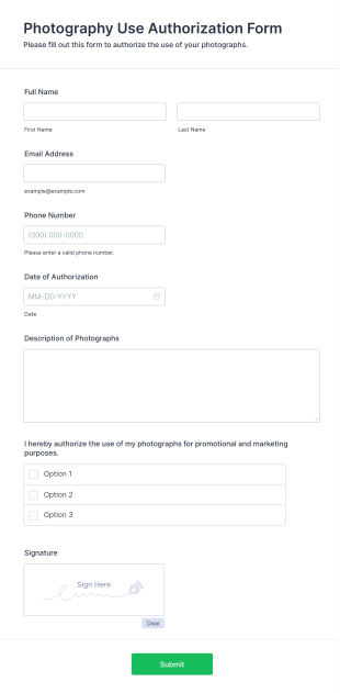 Photography Use Authorization Form Template