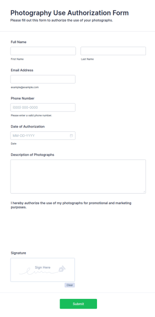 Photography Use Authorization Form Template